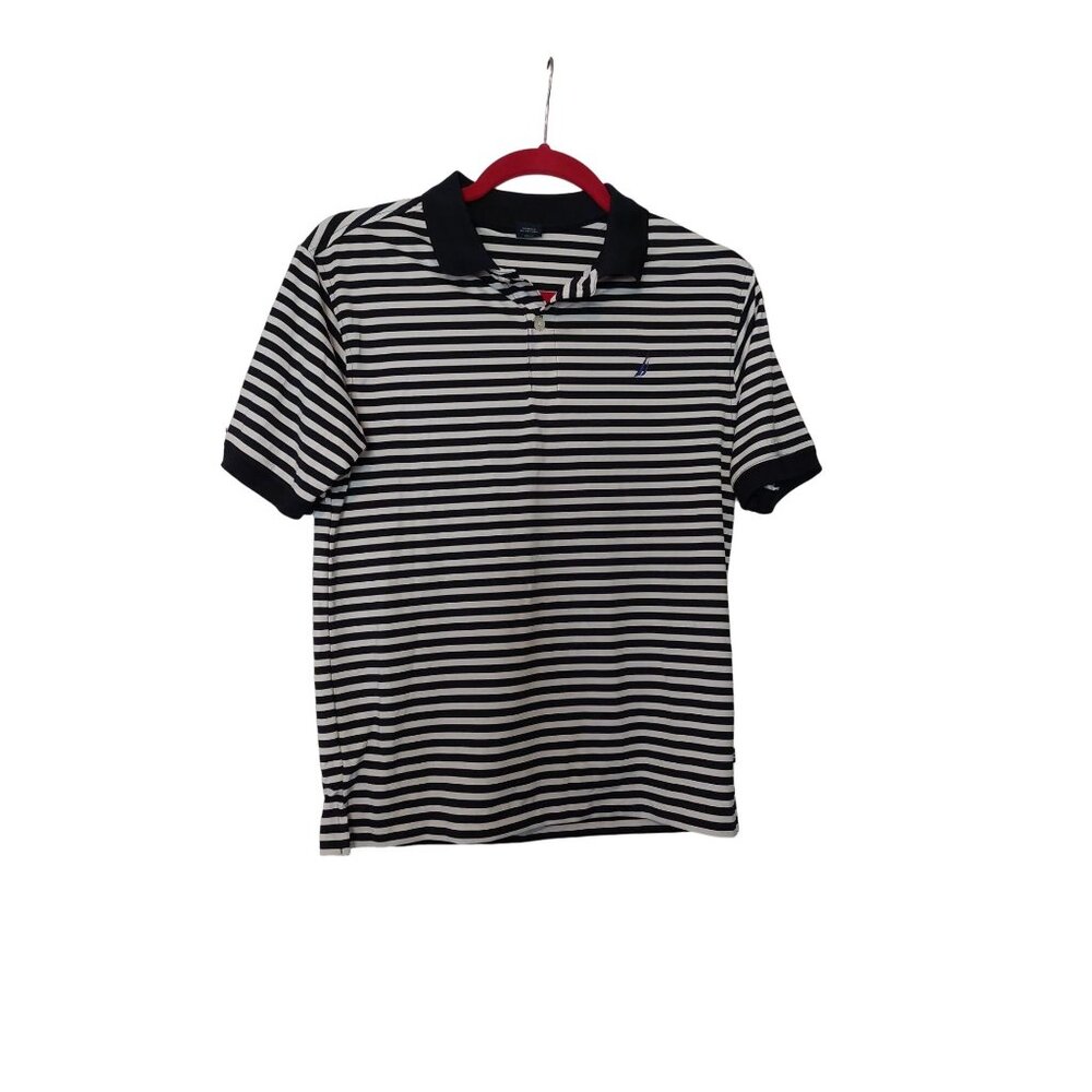 Nautica Black & White Striped Polo Shirt L